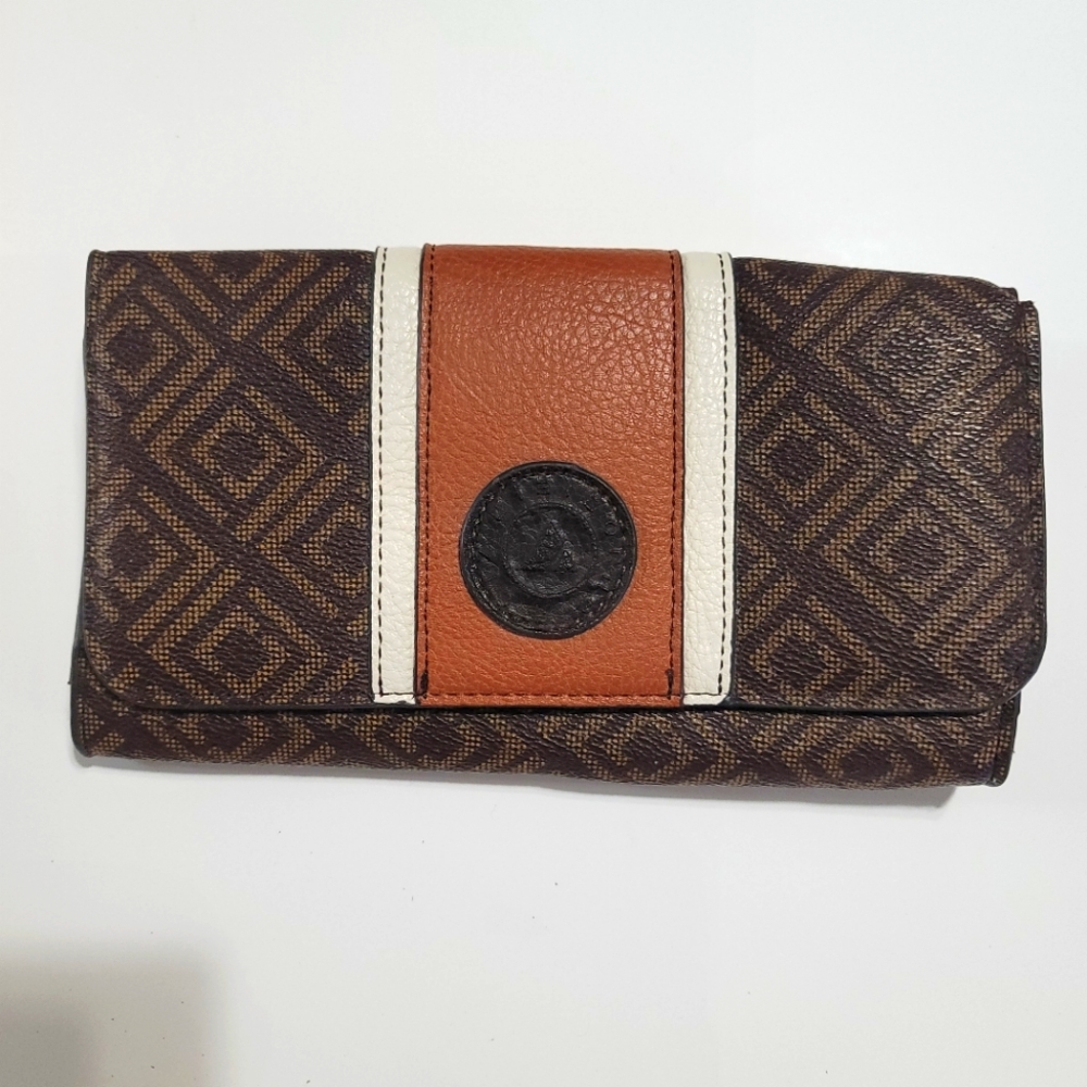 Vintage Liz Claiborne‎ Womens Wallet Billfold Phone Holder Brown Tan Cream EUC
